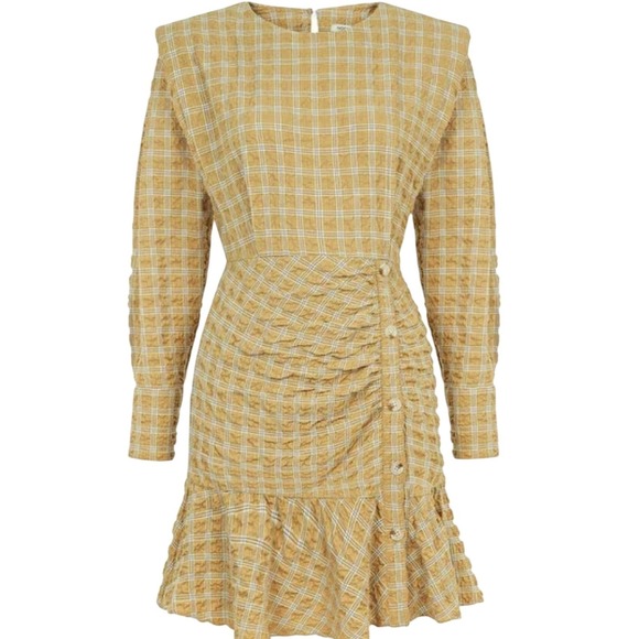 Nocturne Dress Yellow Gingham Plaid Long Sleeve Mini Dress, Size 40/ US 8 - Picture 1 of 11